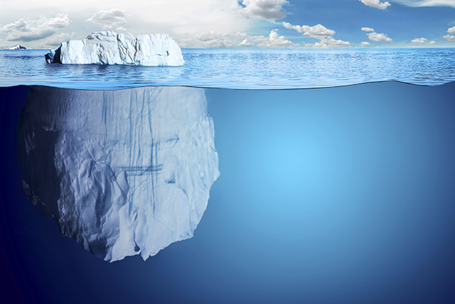 Underwater view of iceberg with beautiful polar sea on background - illustration.