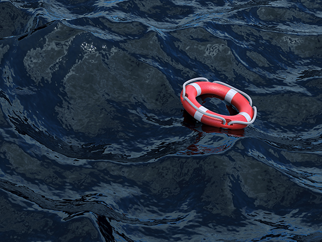 3d rendering of lifebuoy in the ocean. Save life concept
